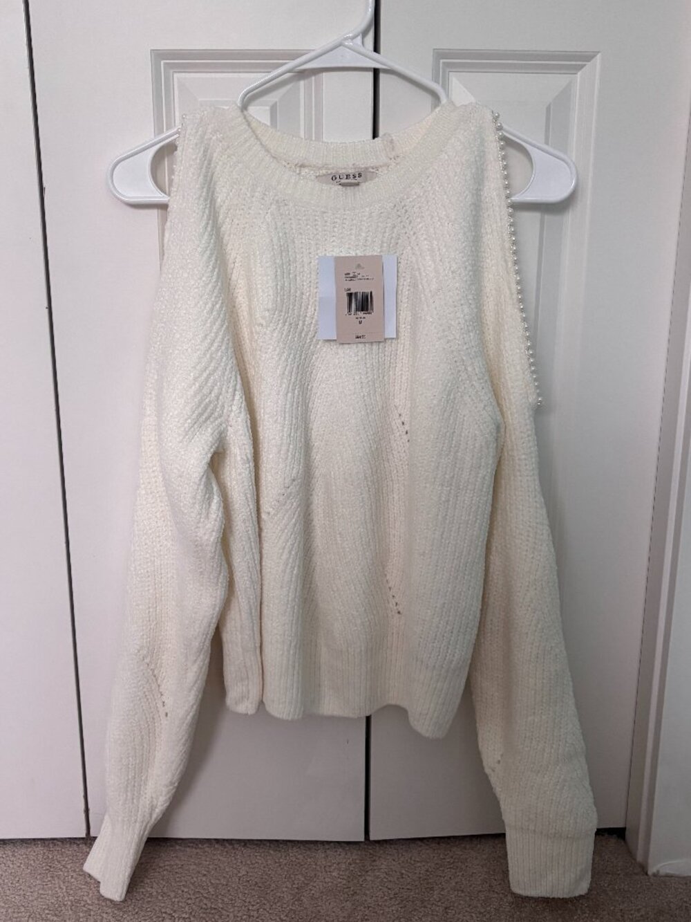 Brand New Guess Juliana Cold Shoulder Sweater with Pearls Size M Medium